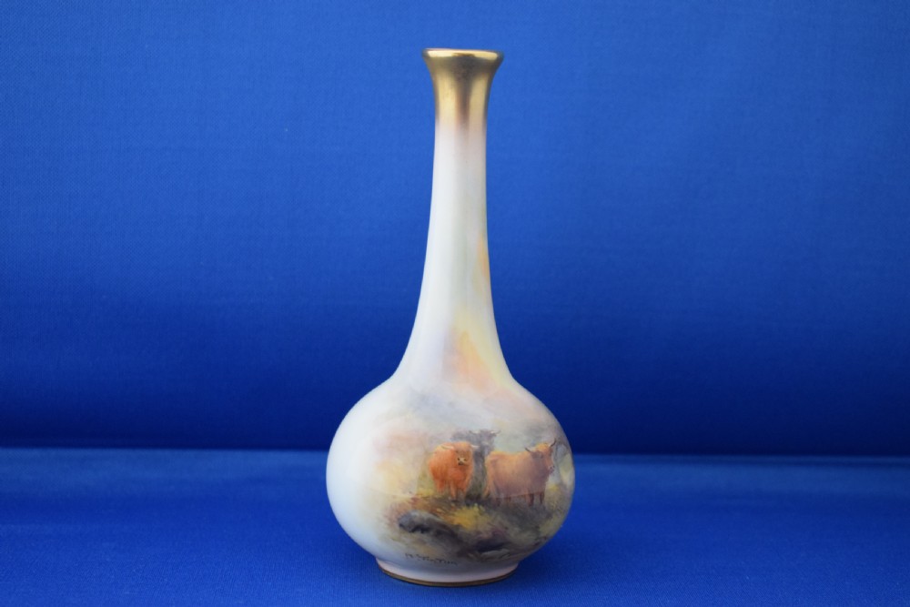 Royal Worcester highland cattle vase signed H Stinton View II