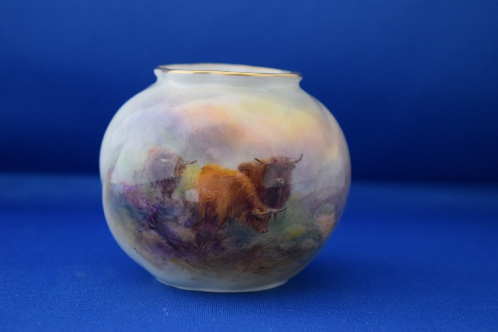 Royal Worcester highland cattle vase signed Stinton