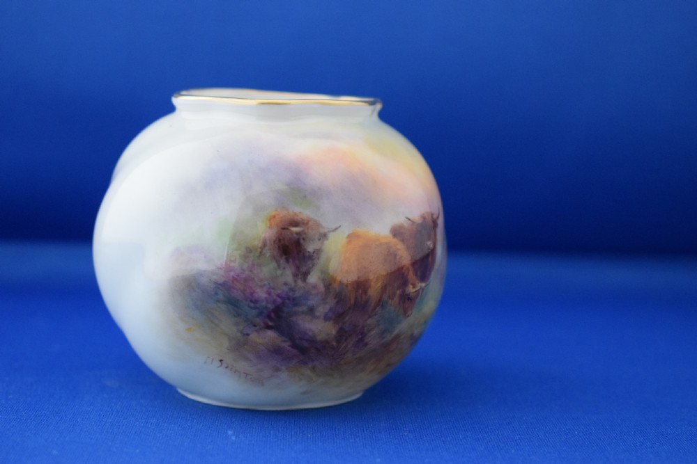 Royal Worcester highland cattle vase signed Stinton View II