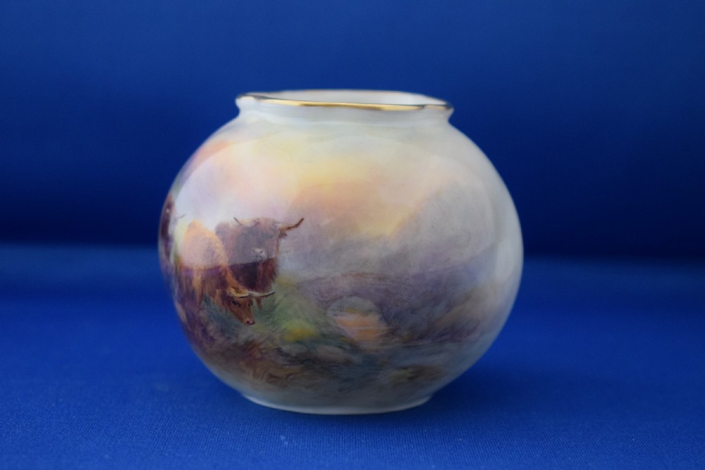 Royal Worcester highland cattle vase signed Stinton View IV