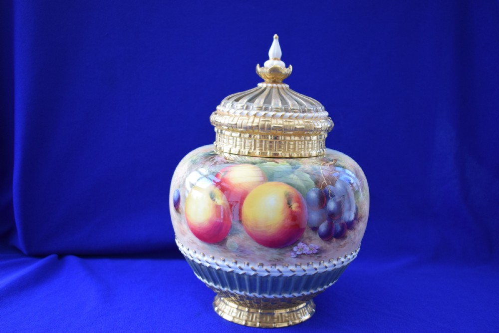 Royal Worcester painted fruit pot pourri by Ayrton
