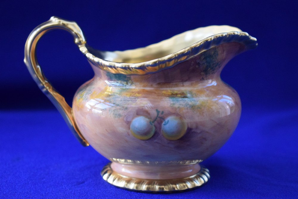 Royal Worcester painted fruit rope edge cream jug. View II