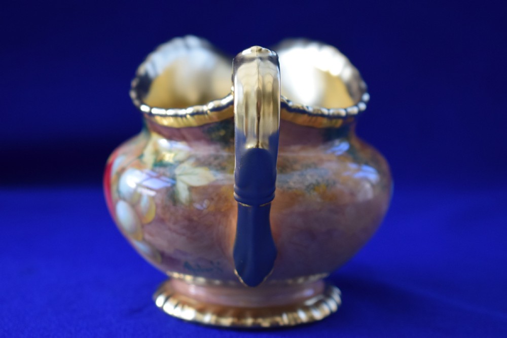 Royal Worcester painted fruit rope edge cream jug. View III