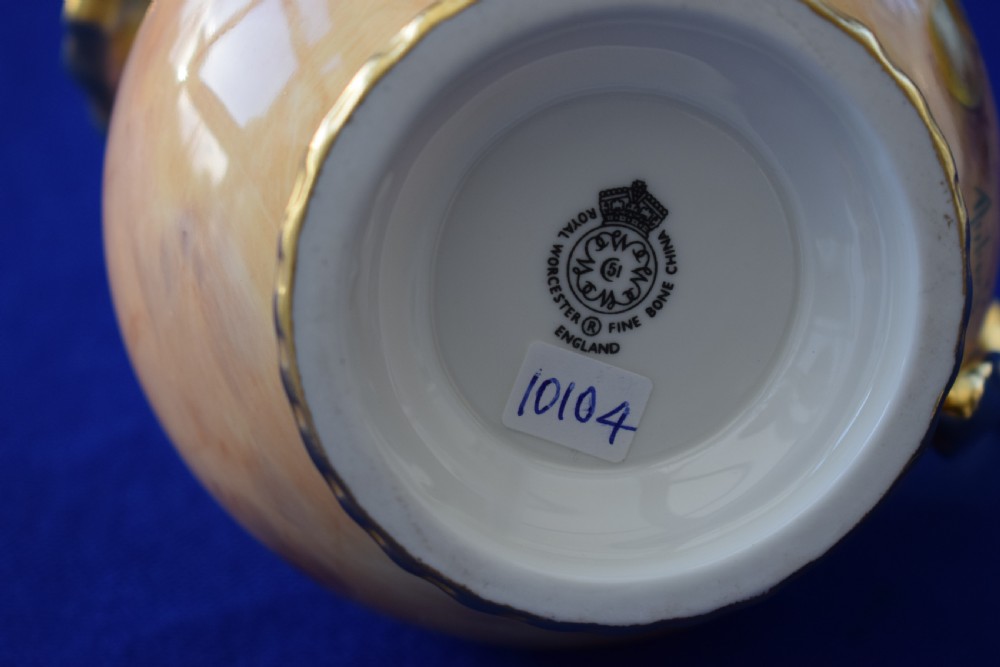 Royal Worcester painted fruit rope edge cream jug. View V