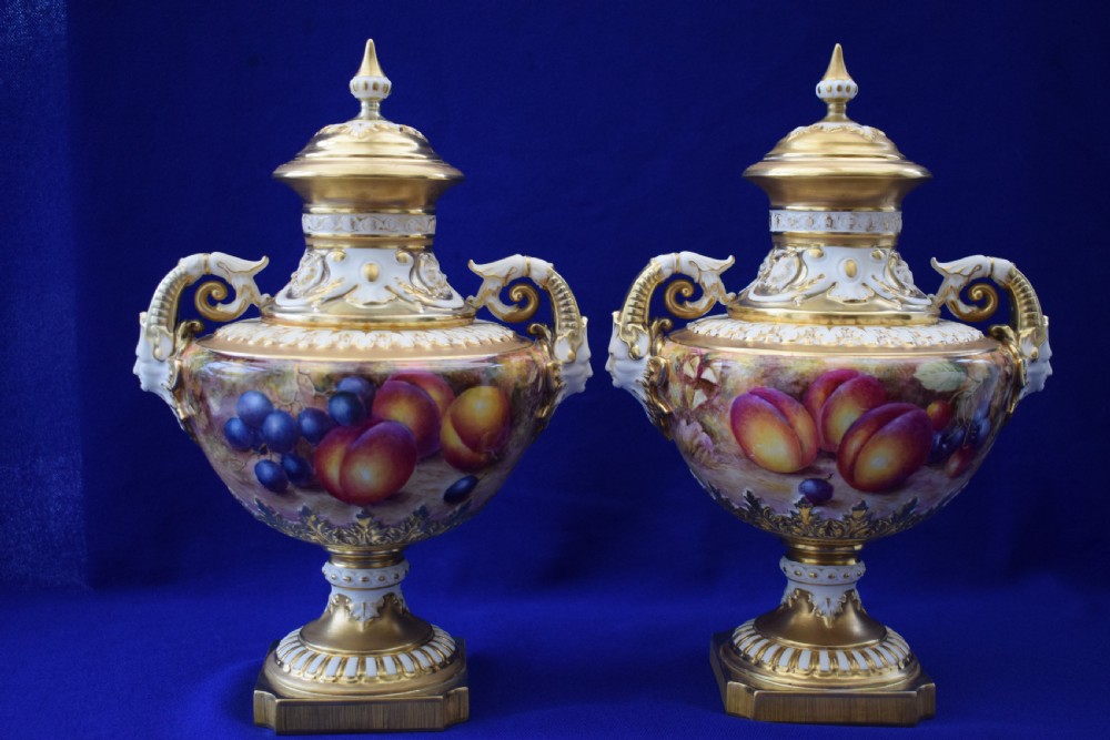 Royal Worcester pair of painted fruit vases by Freeman