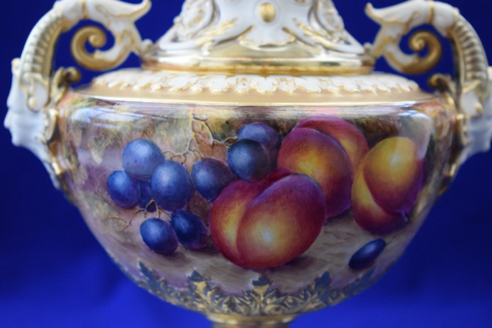 Royal Worcester pair of painted fruit vases by Freeman View II