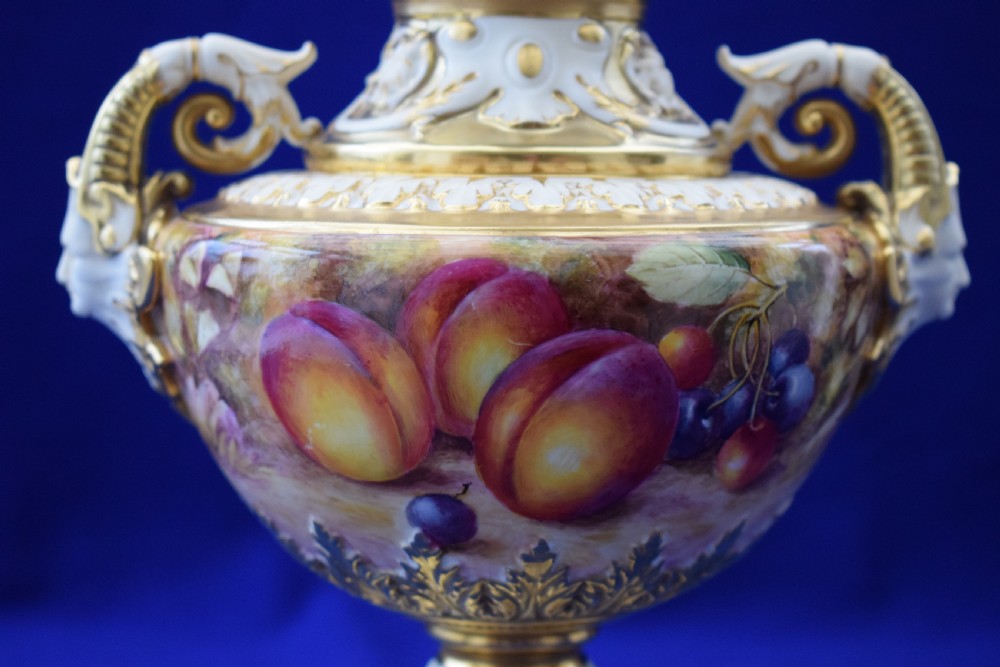 Royal Worcester pair of painted fruit vases by Freeman View III