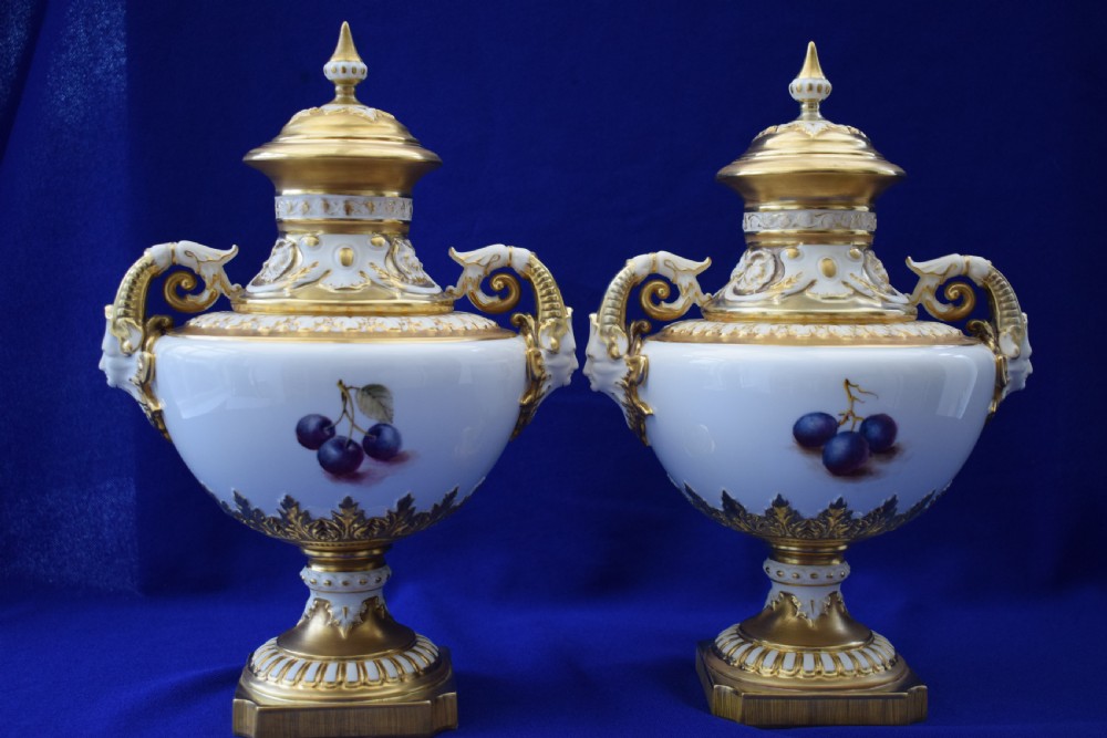 Royal Worcester pair of painted fruit vases by Freeman View IV