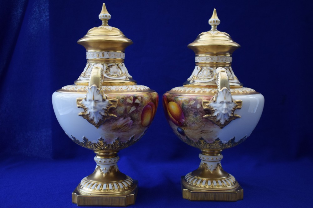 Royal Worcester pair of painted fruit vases by Freeman View V