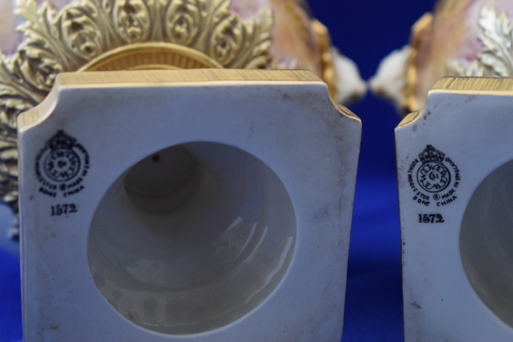 Royal Worcester pair of painted fruit vases by Freeman View VII