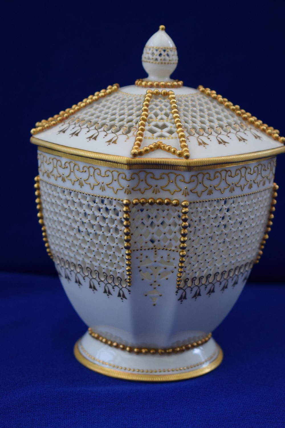 Royal Worcester reticulated jar and cover signed G Owen View II
