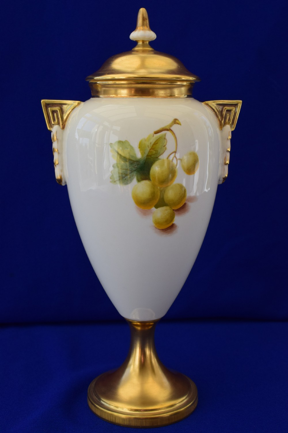 Royal Worcester painted fruit vase and cover View II