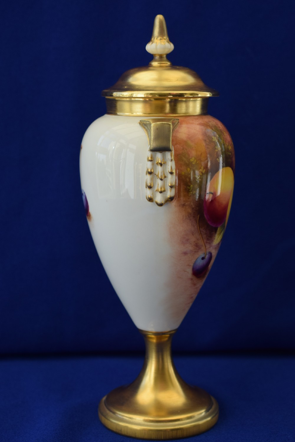 Royal Worcester painted fruit vase and cover View III