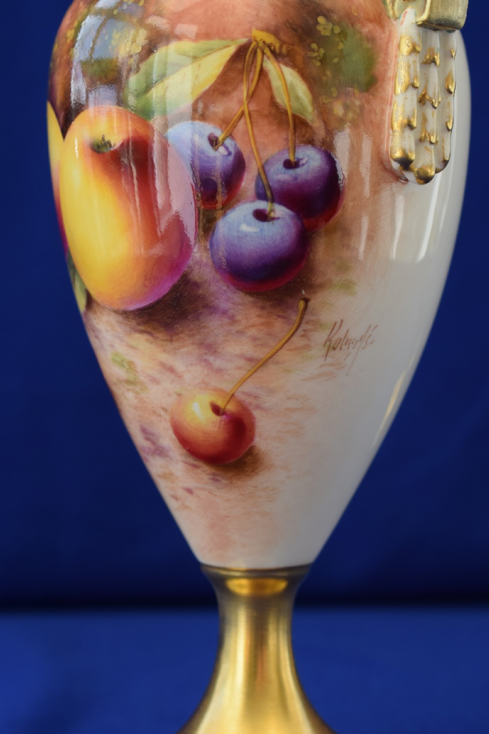 Royal Worcester painted fruit vase and cover View IV