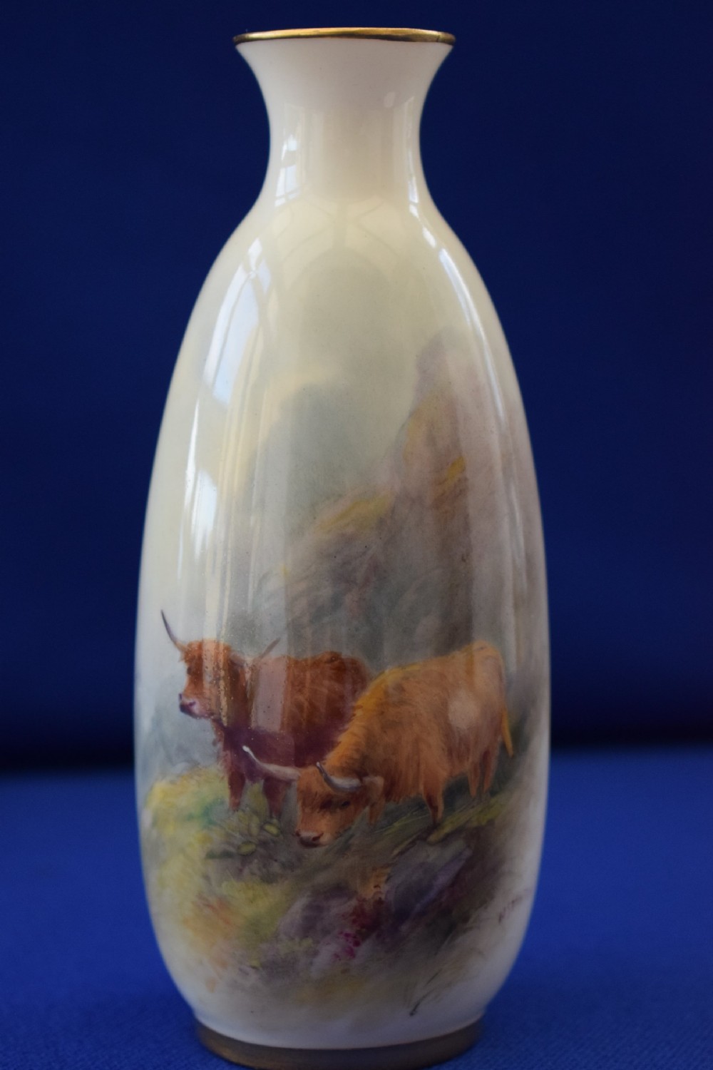 Royal Worcester vase, cattle by H Stinton