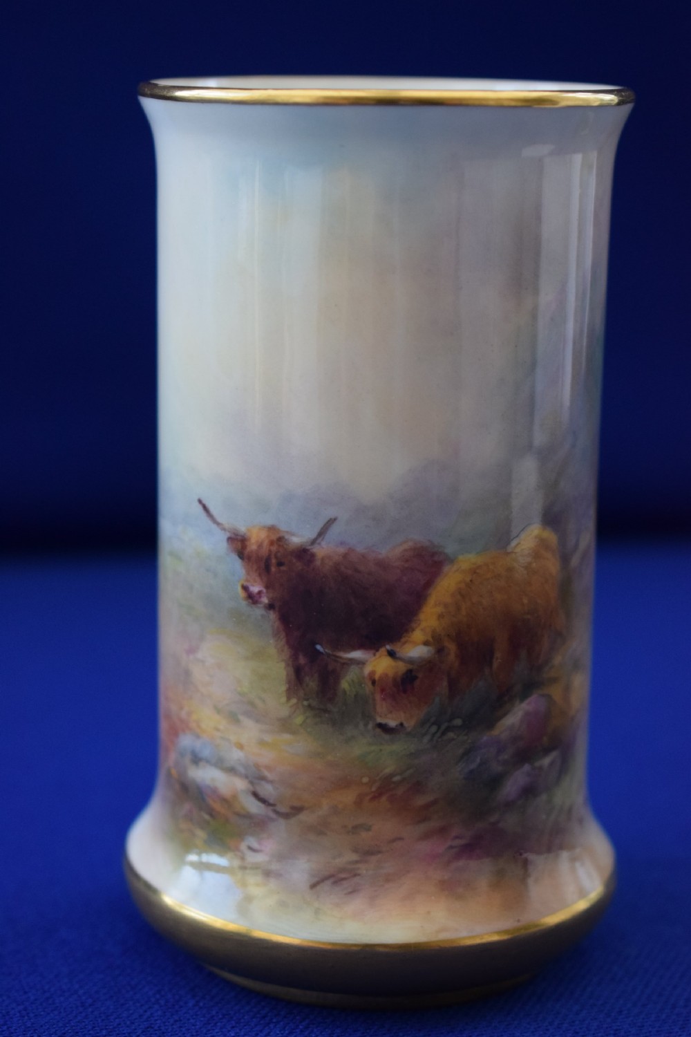 Royal Worcester vase decorated Highland cattle by H Stinton.