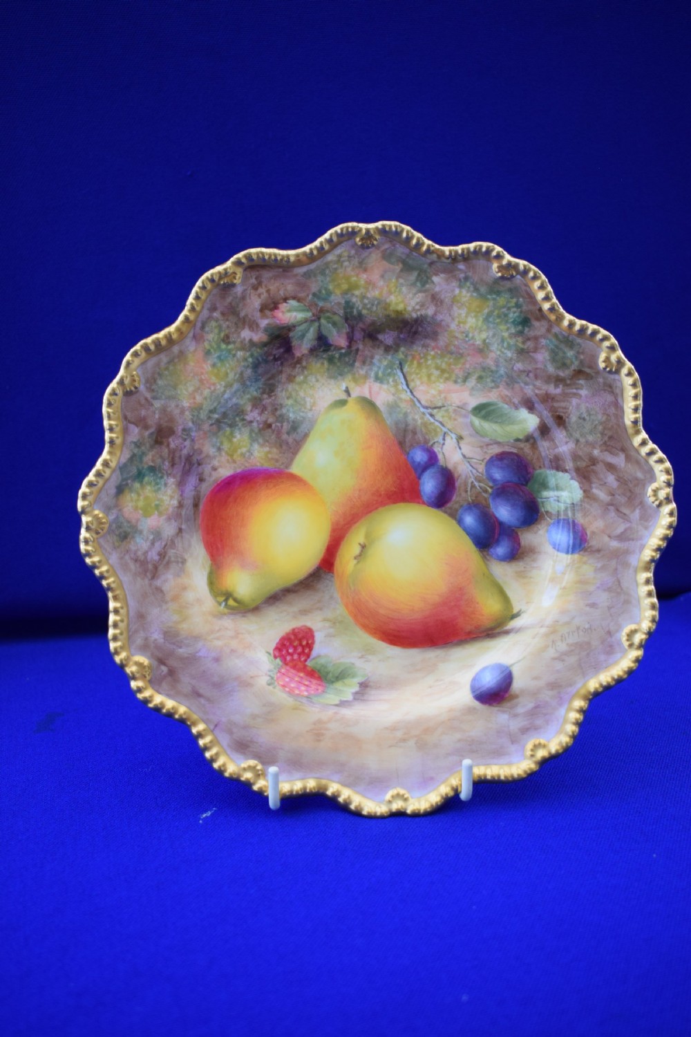 Royal Worcester painted fruit star edge plate by H Ayrton