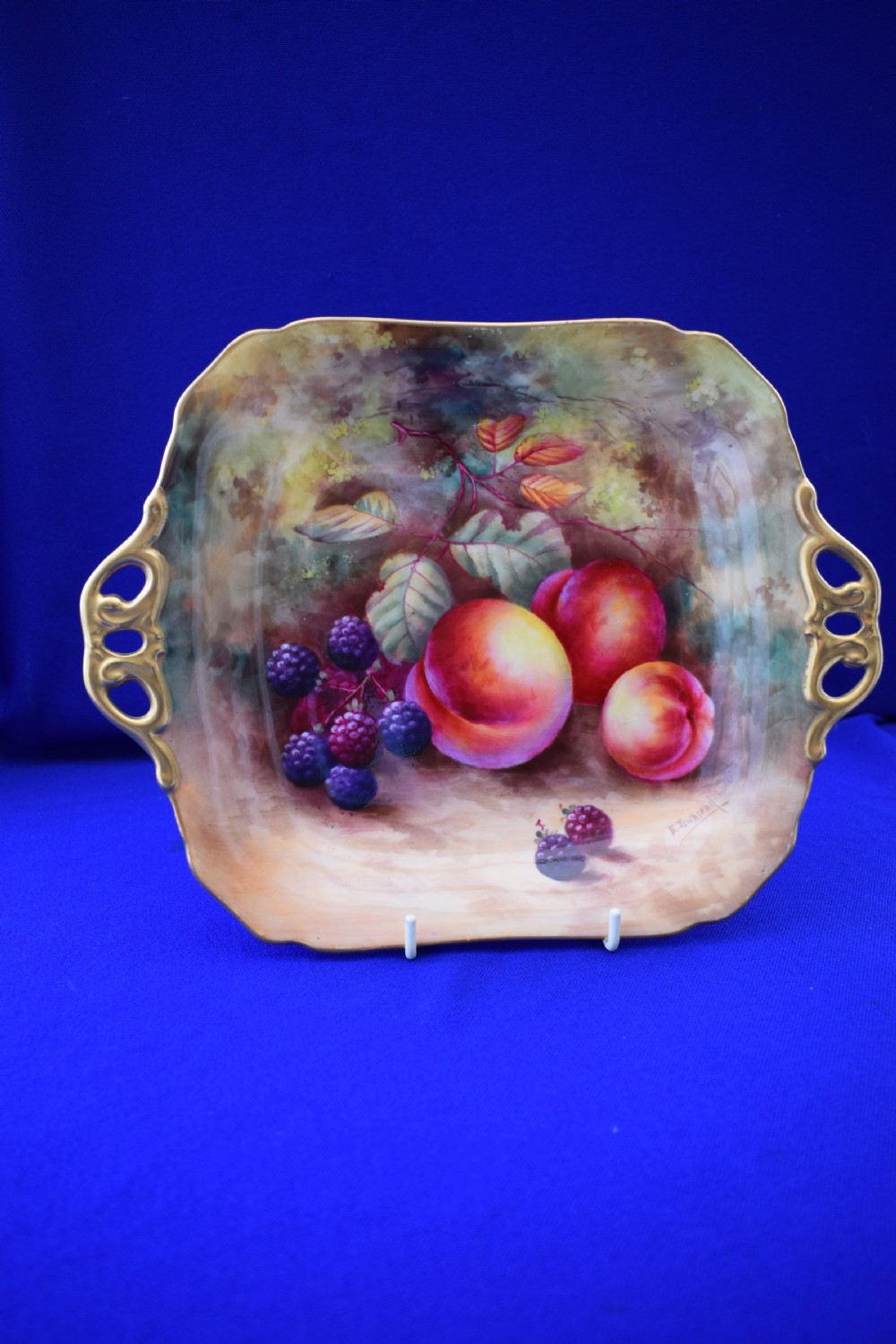 Royal Worcester painted fruit sandwich tray signed E Townsend
