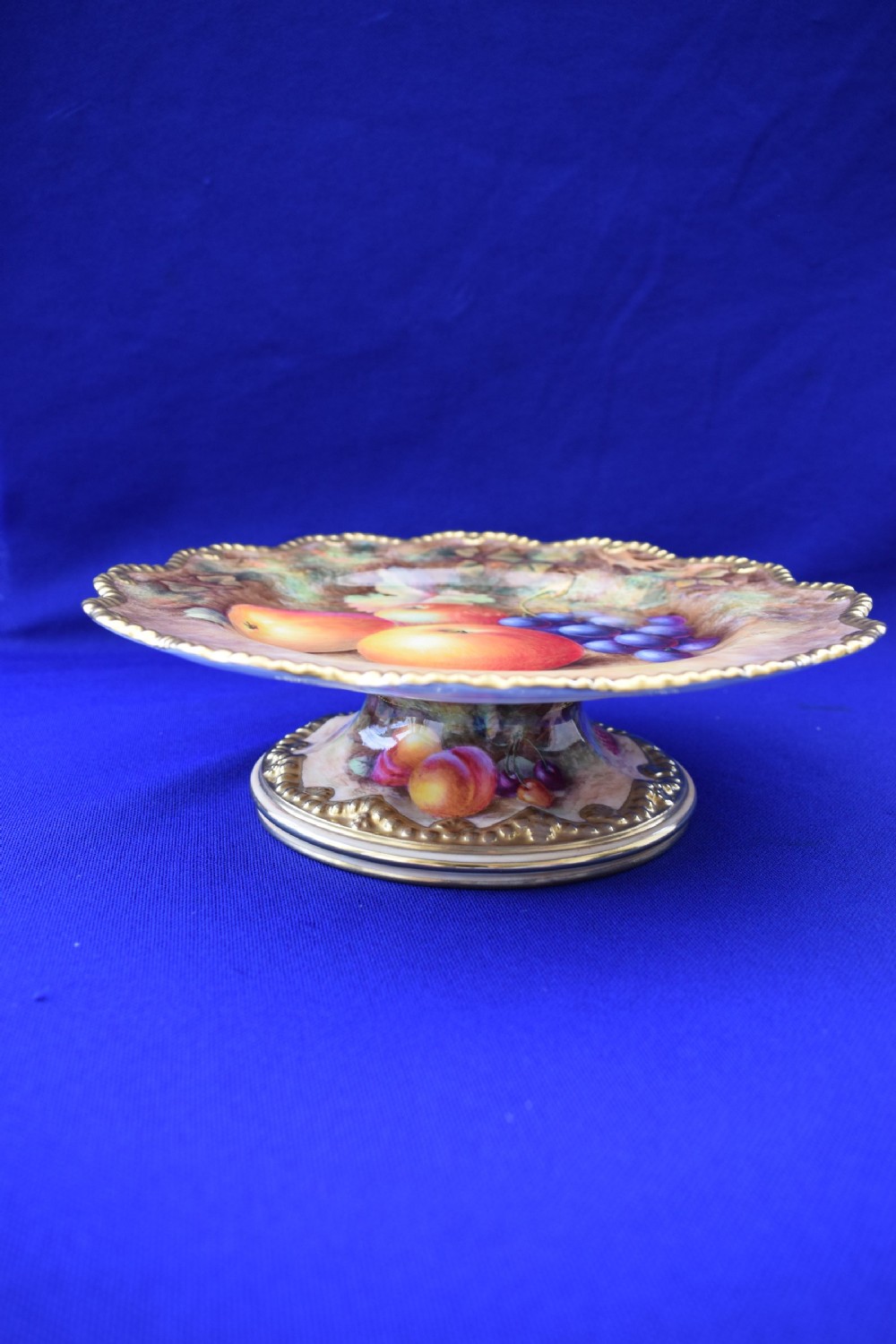 Royal Worcester painted fruit low cake stand by Harry Ayrton