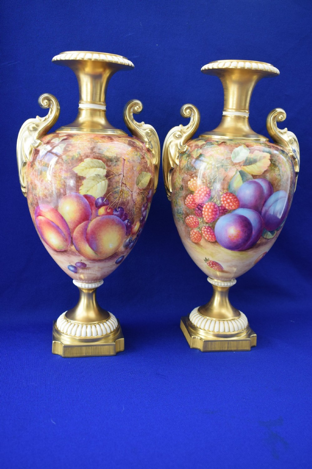 Royal Worcester pair of painted fruit large vases View II