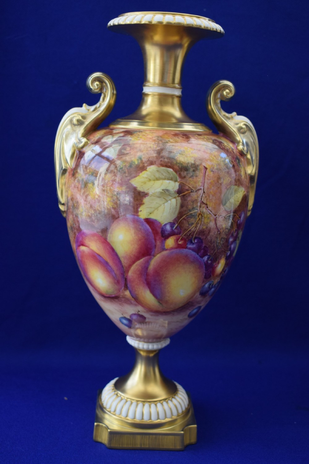 Royal Worcester pair of painted fruit large vases View III
