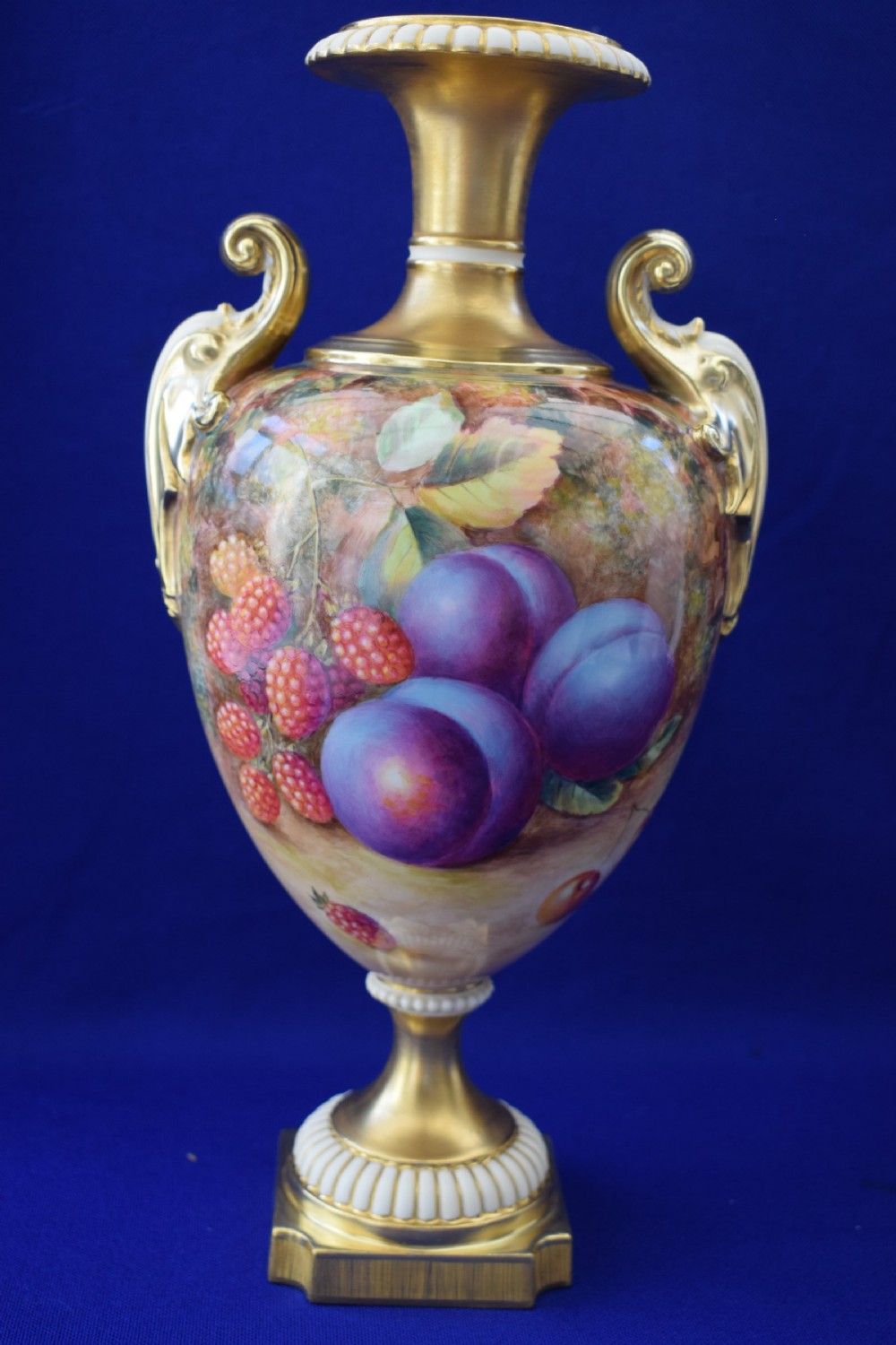 Royal Worcester pair of painted fruit large vases View V