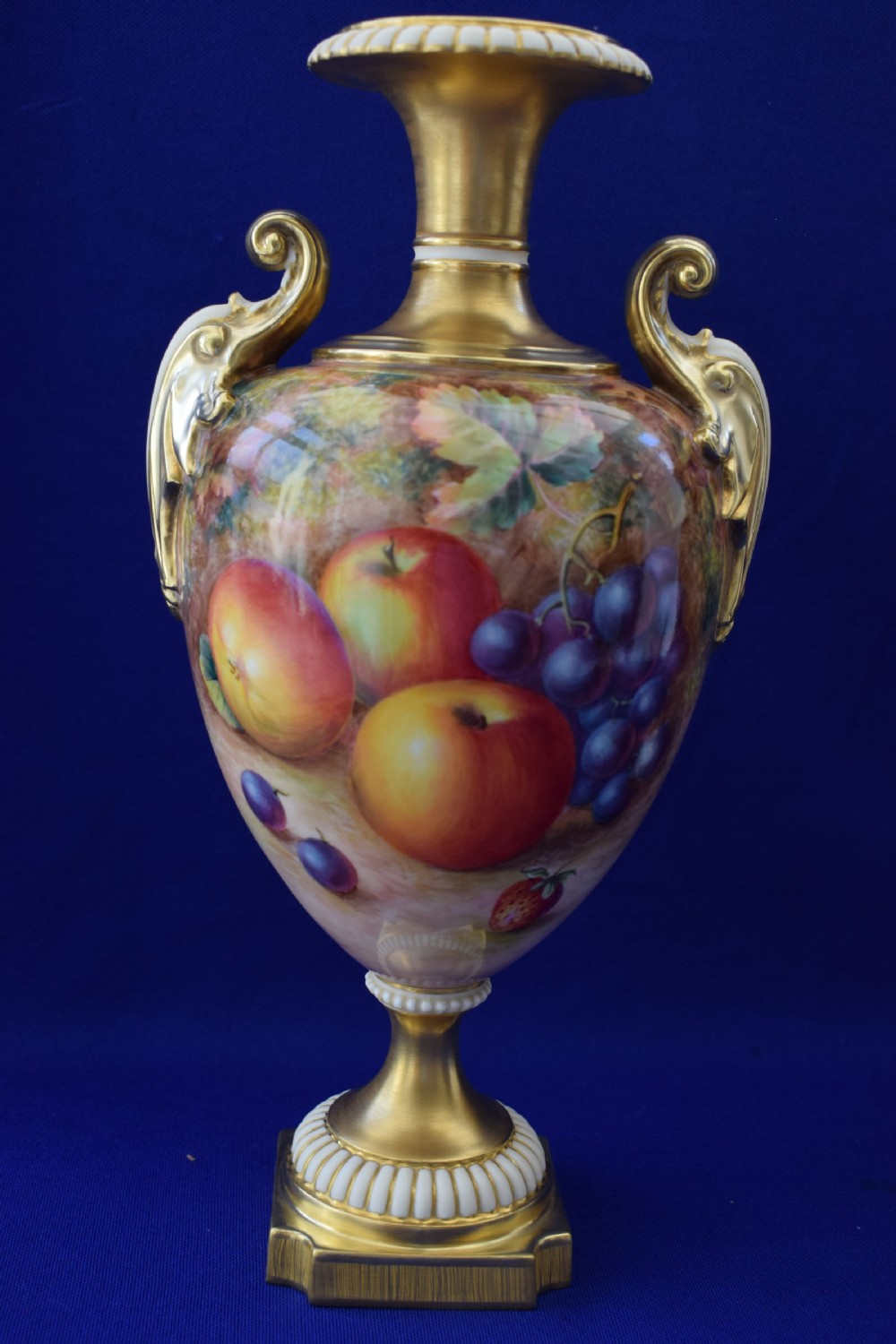 Royal Worcester pair of painted fruit large vases View VI