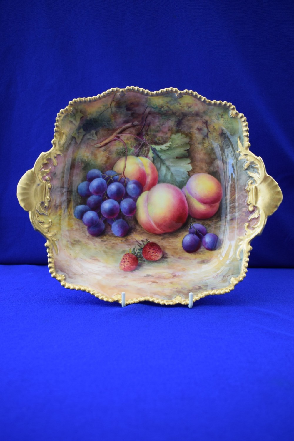 Royal Worcester painted fruit dessert or Tudor tray, early period