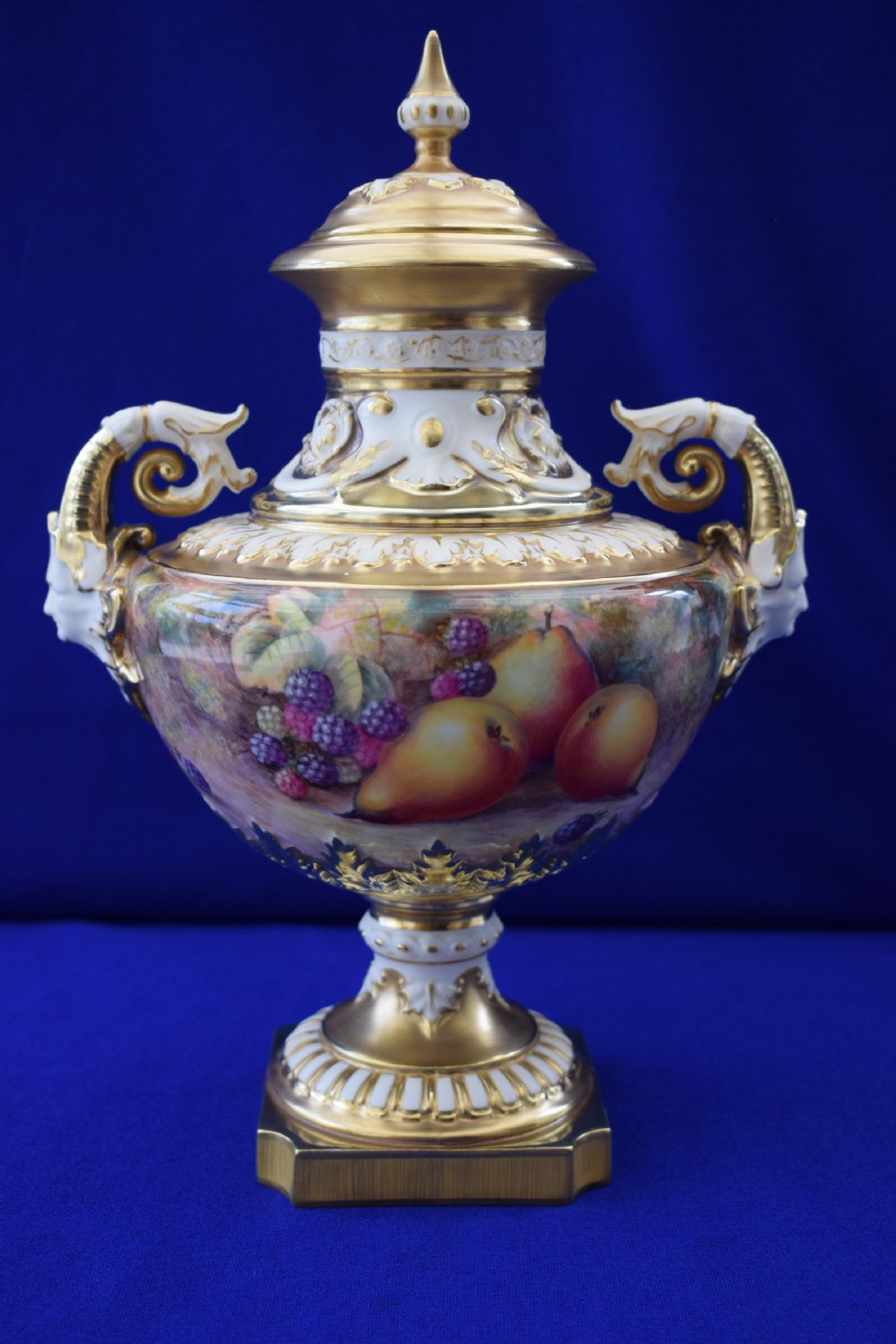 Royal Worcester painted fruit angel head vase and cover by Ayrton View II