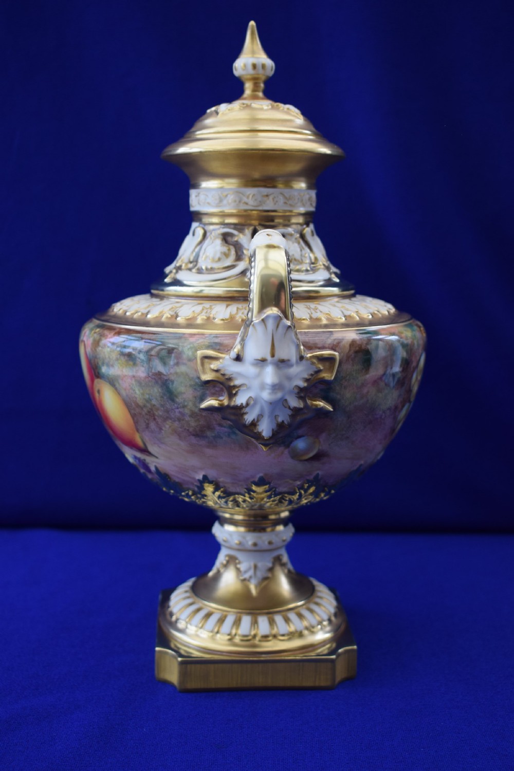 Royal Worcester painted fruit angel head vase and cover by Ayrton View III