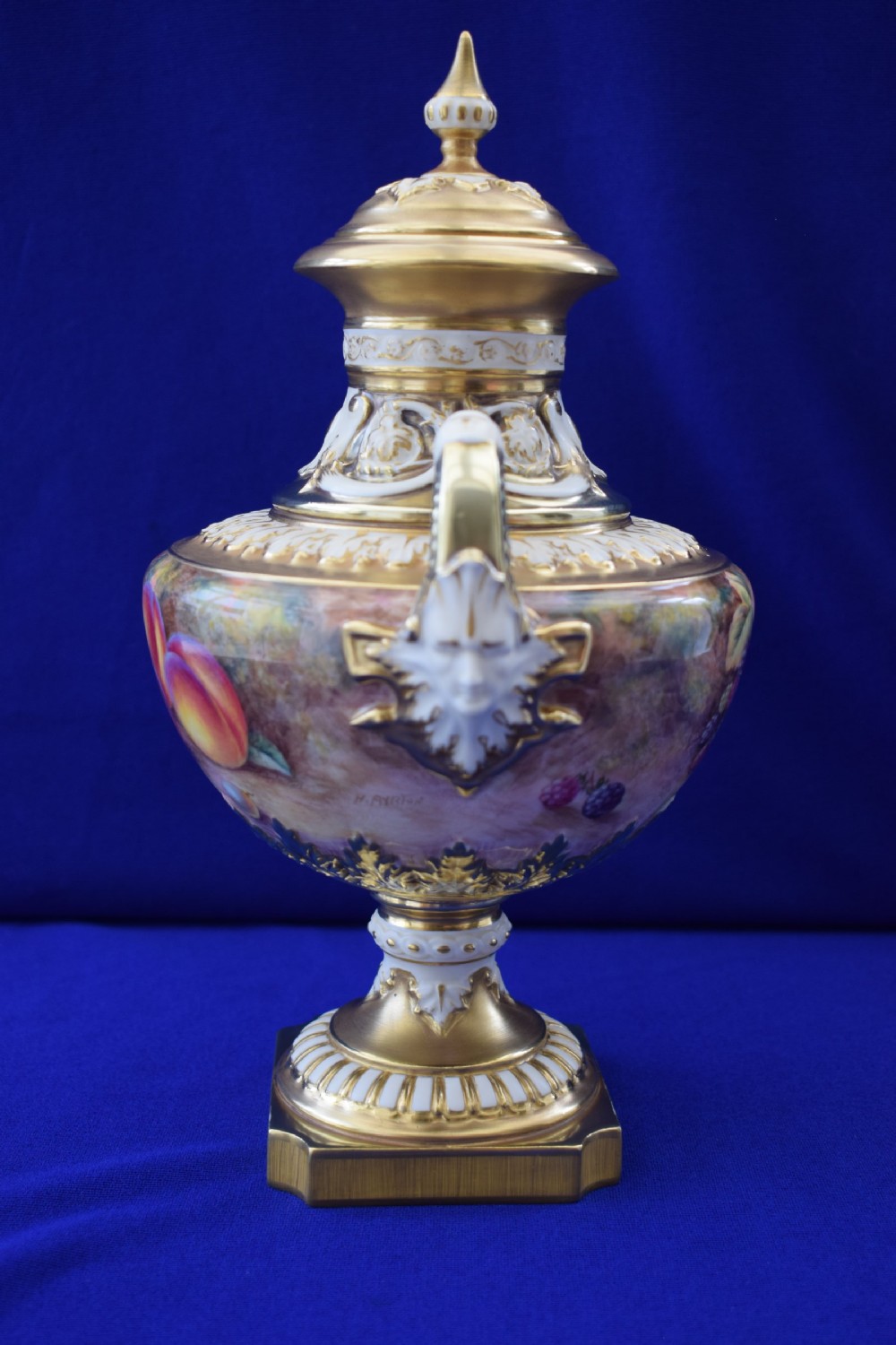 Royal Worcester painted fruit angel head vase and cover by Ayrton View IV