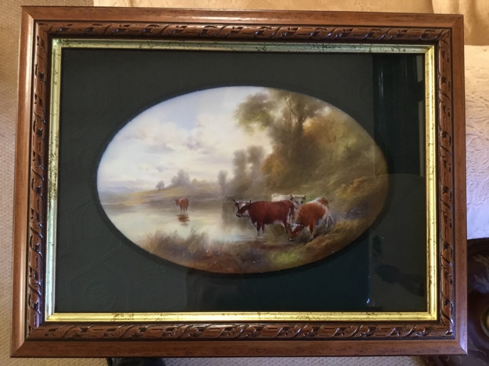 Royal Worcester framed plaque, cattle by John Stinton
