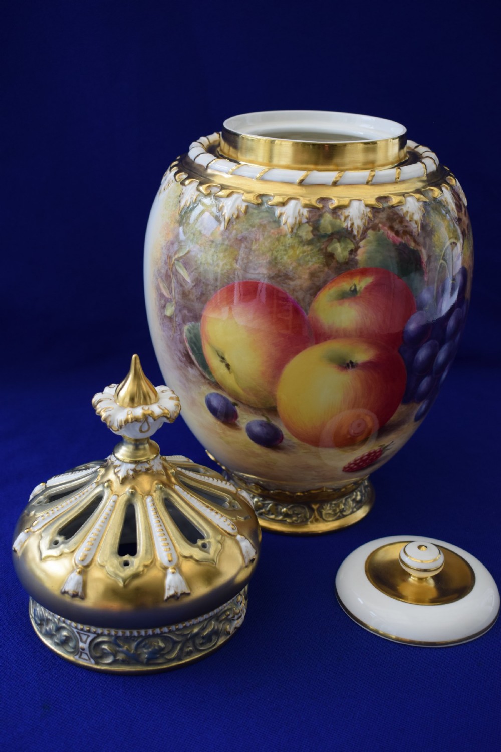 Royal Worcester 3 piece pot pourri signed H Ayrton View III