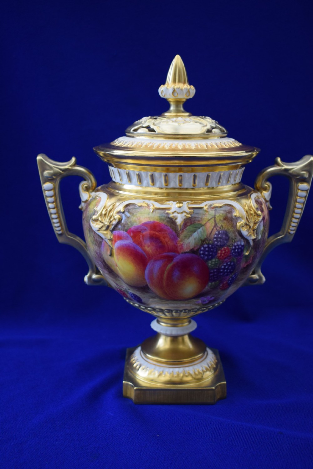 Royal Worcester painted fruit Trophy vase by H Ayrton