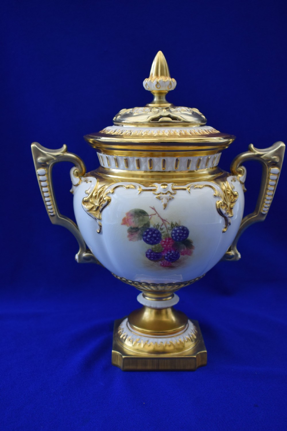 Royal Worcester painted fruit Trophy vase by H Ayrton View II