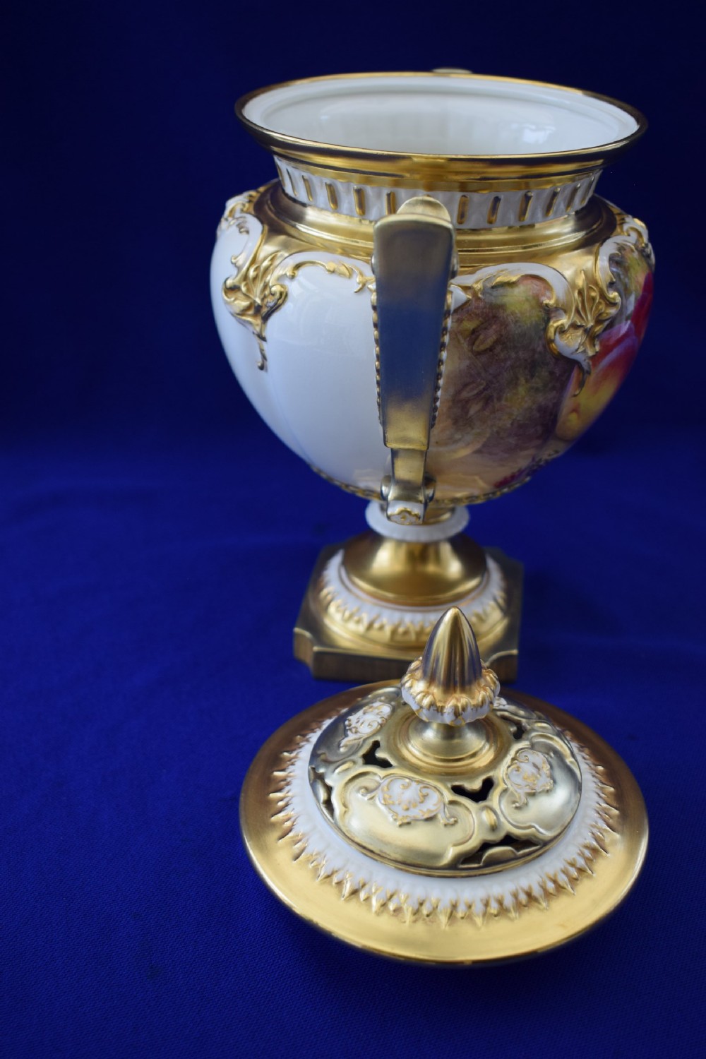 Royal Worcester painted fruit Trophy vase by H Ayrton View III