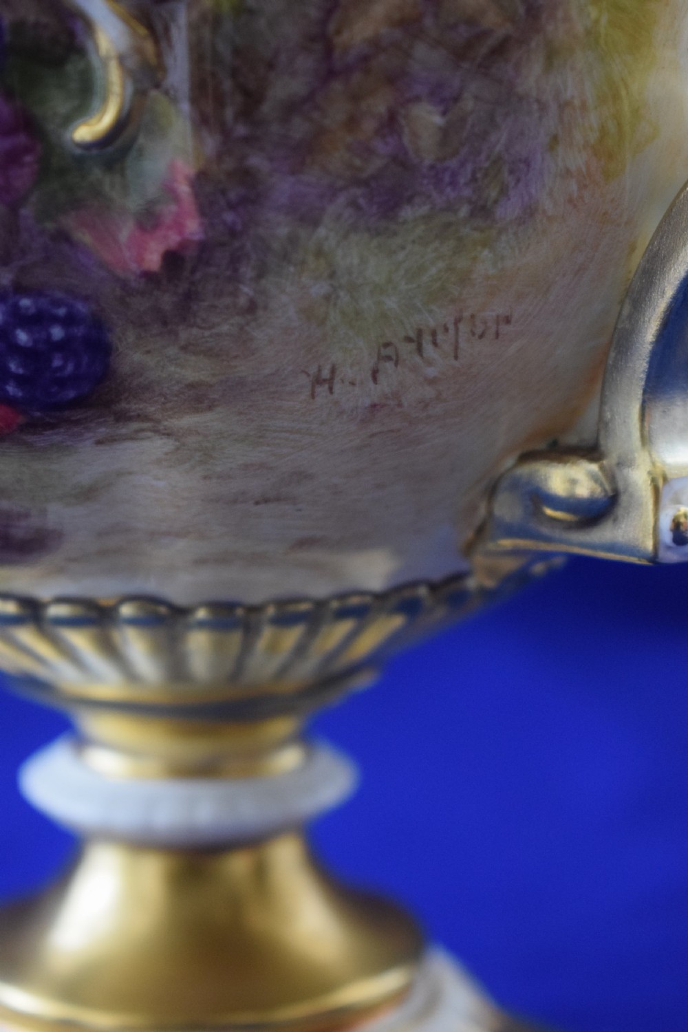 Royal Worcester painted fruit Trophy vase by H Ayrton View IV