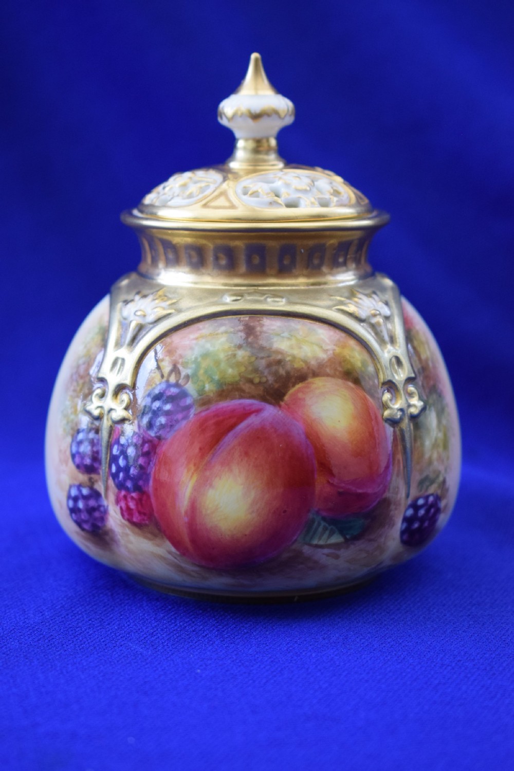 Royal Worcester painted fruit pot pourri vase by Freeman 