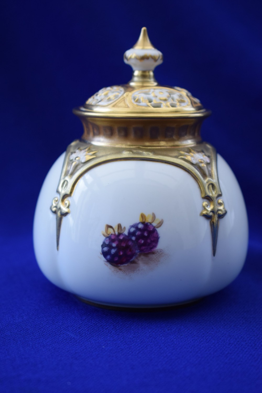Royal Worcester painted fruit pot pourri vase by Freeman  View II