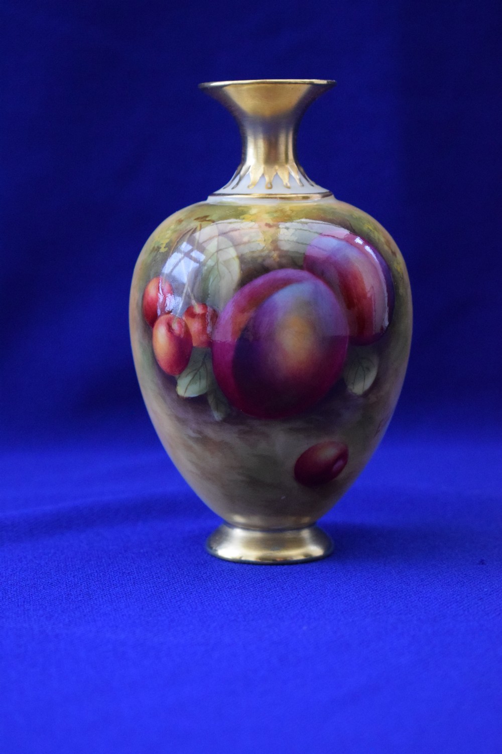 Royal Worcester painted fruit vase, early pink mark period.