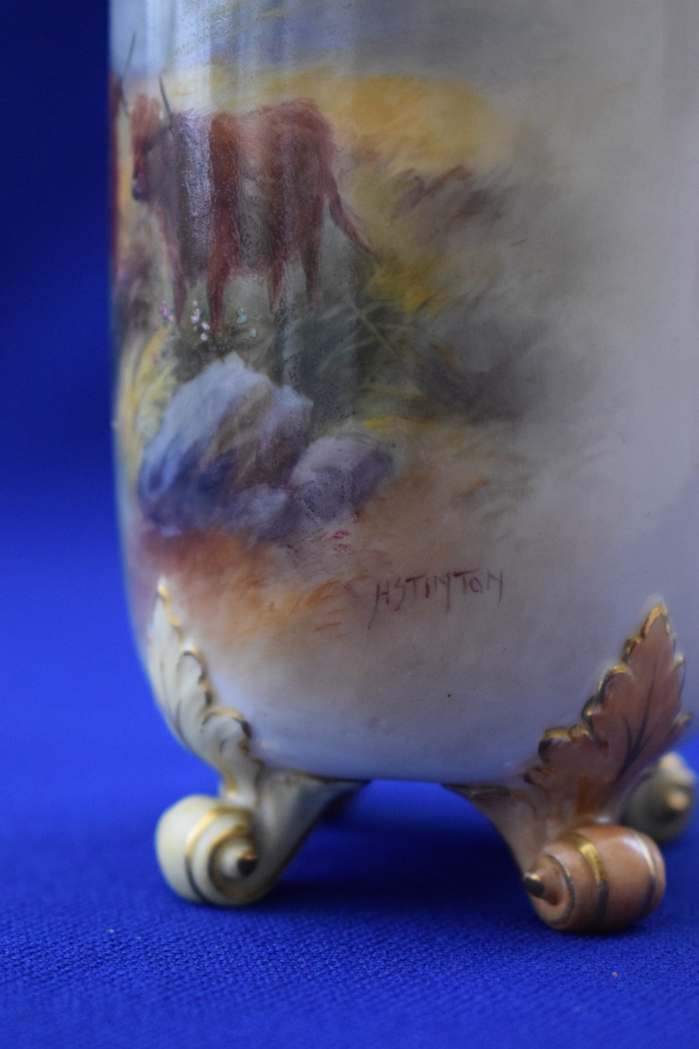 Royal Worcester spill vase, Highland cattle by H Stinton View III