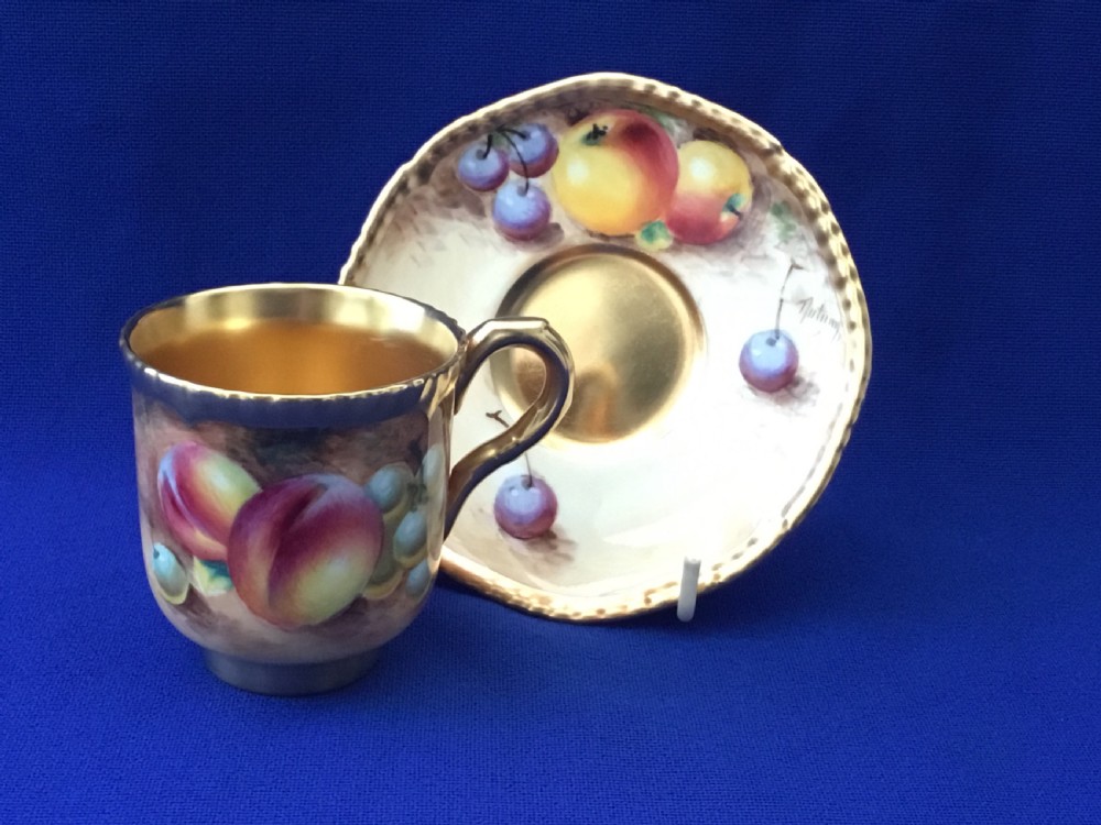 Royal Worcester painted fruit rope edge coffee cup and saucer