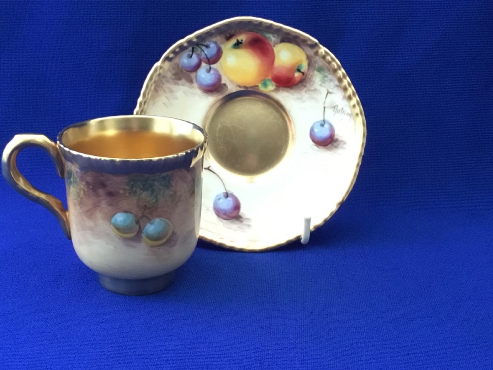 Royal Worcester painted fruit rope edge coffee cup and saucer View II