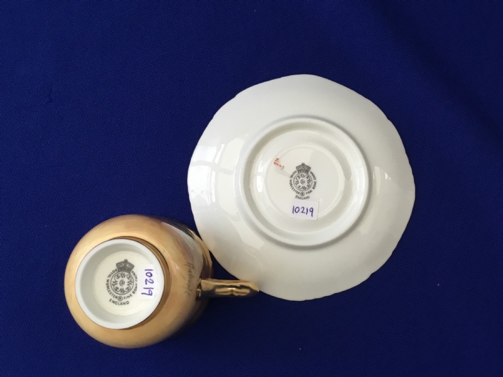 Royal Worcester painted fruit rope edge coffee cup and saucer View III