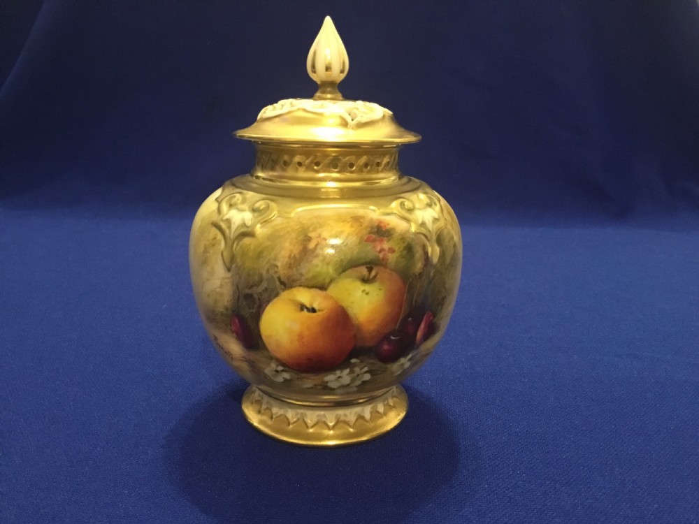 Royal Worcester painted fruit pot pourri vase and lid