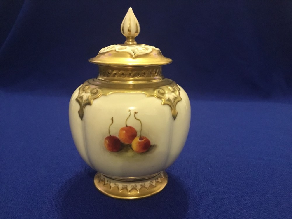 Royal Worcester painted fruit pot pourri vase and lid View II