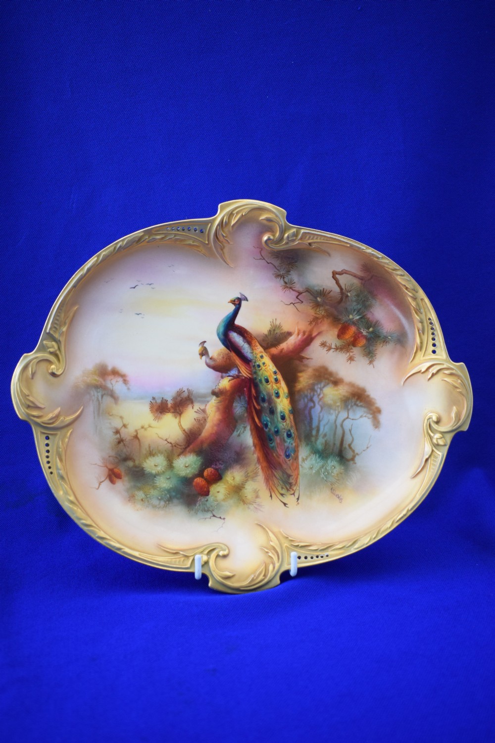 Royal Worcester cabinet plate, peacocks by AC Lewis