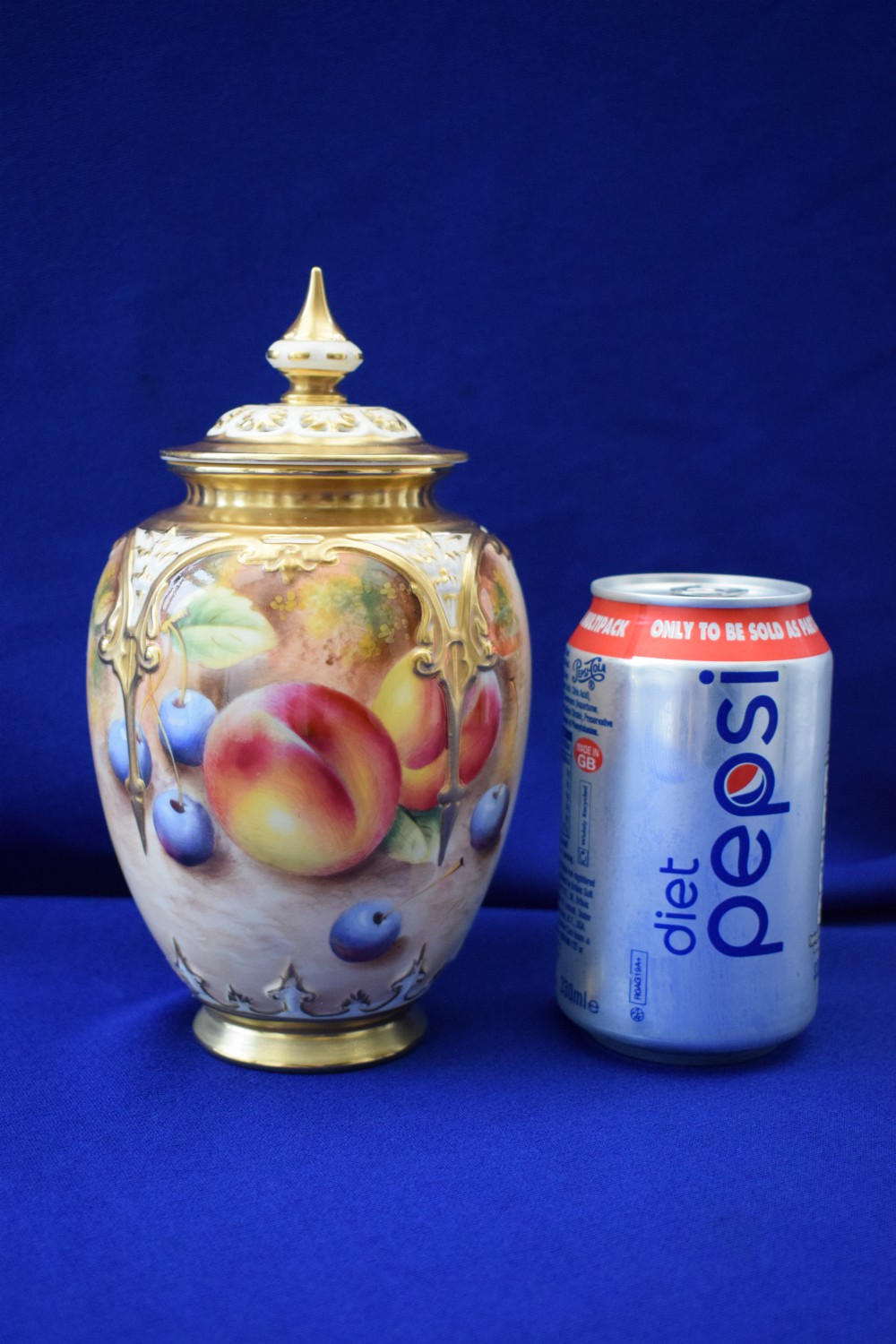 Royal Worcester painted fruit pot pourri vase. View II