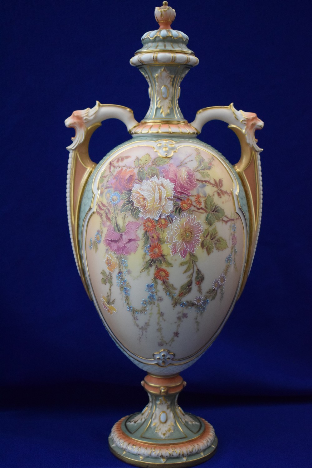 Royal Worcester pair of large artist signed floral vases. View V