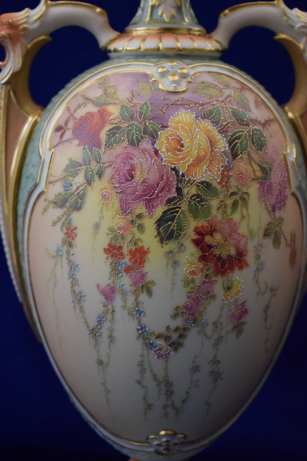 Royal Worcester pair of large artist signed floral vases. View VII